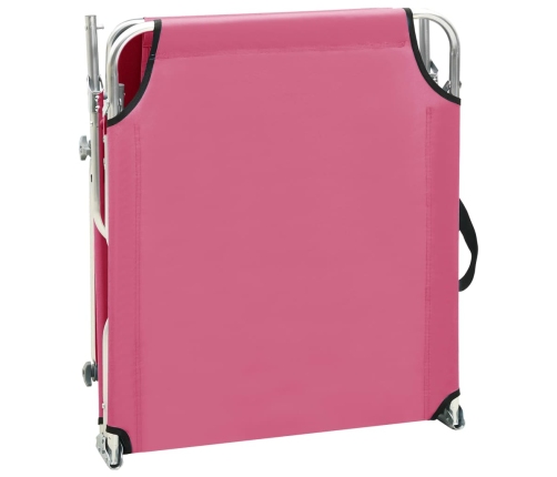 Tumbona plegable con toldo aluminio rosa