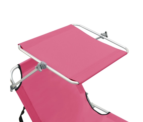 Tumbona plegable con toldo aluminio rosa