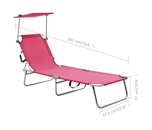 Tumbona plegable con toldo aluminio rosa