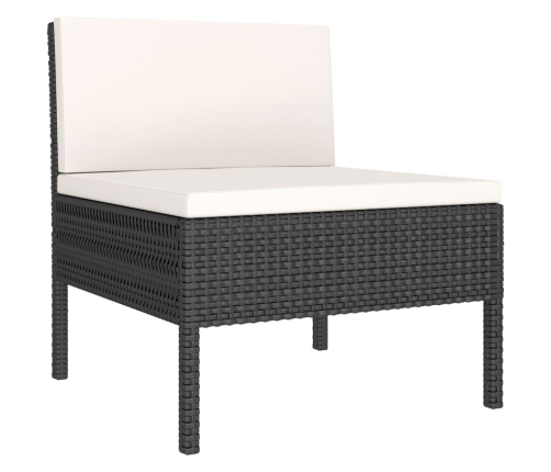 Set de muebles de jardín 3 pzas y cojines ratán sintético negro