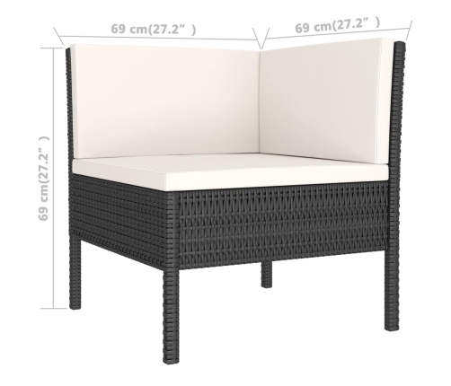 Set de muebles de jardín 3 pzas y cojines ratán sintético negro