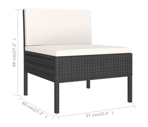 Set de muebles de jardín 3 pzas y cojines ratán sintético negro