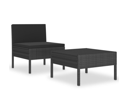 Set muebles de jardín 2 piezas y cojines ratán sintético negro