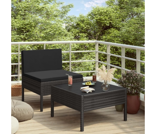Set muebles de jardín 2 piezas y cojines ratán sintético negro