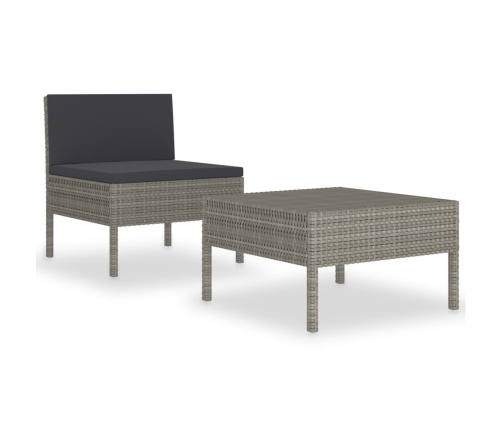 Set de muebles de jardín 2 pzas y cojines ratán sintético gris