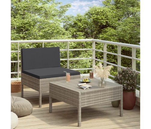 Set de muebles de jardín 2 pzas y cojines ratán sintético gris
