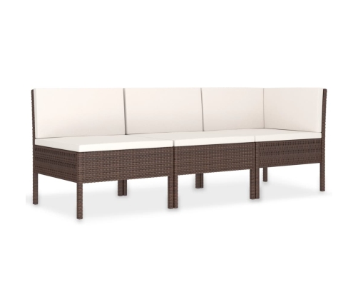 Set muebles de jardín 3 pzas y cojines ratán sintético marrón