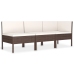 Set muebles de jardín 3 pzas y cojines ratán sintético marrón