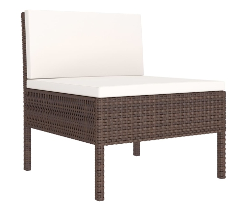 Set muebles de jardín 3 pzas y cojines ratán sintético marrón