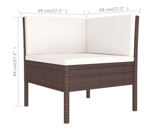 Set muebles de jardín 3 pzas y cojines ratán sintético marrón