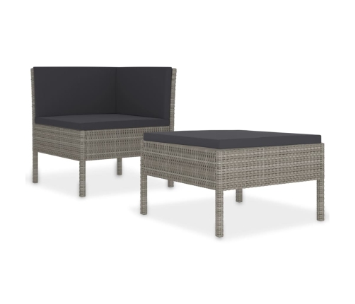 Set de muebles de jardín 2 pzas y cojines ratán sintético gris