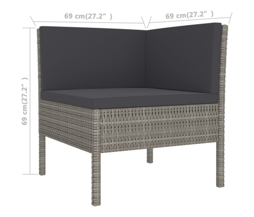 Set de muebles de jardín 2 pzas y cojines ratán sintético gris