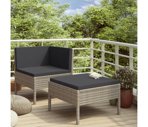 Set de muebles de jardín 2 pzas y cojines ratán sintético gris