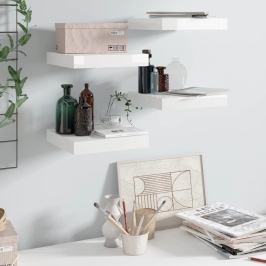 Estante flotante de pared 4 uds MDF blanco brillo 23x23,5x3,8cm
