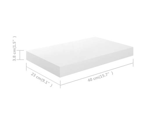 Estante flotante de pared 4 uds MDF blanco brillo 40x23x3,8 cm