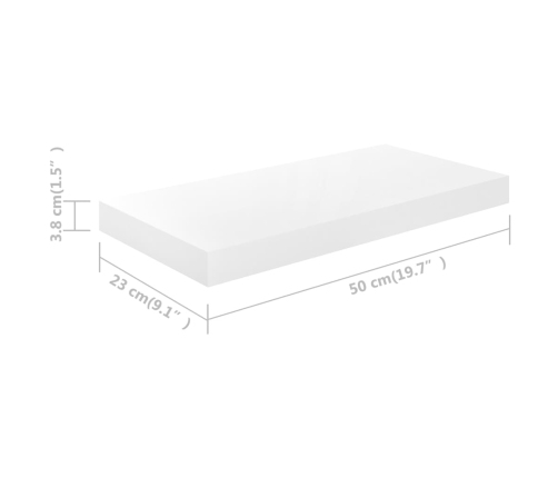 Estante flotante de pared blanco brillante MDF 50x23x3,8 cm