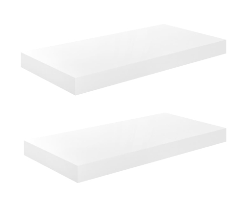 vidaXL Estante flotante de pared 2 uds MDF blanco brillo 50x23x3,8 cm