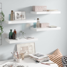 Estante flotante de pared 4 uds MDF blanco brillo 50x23x3,8 cm