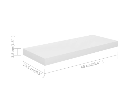 Estante flotante de pared blanco brillante MDF 60x23,5x3,8 cm