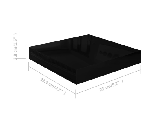 Estante flotante de pared negro brillante MDF 23x23,5x3,8 cm