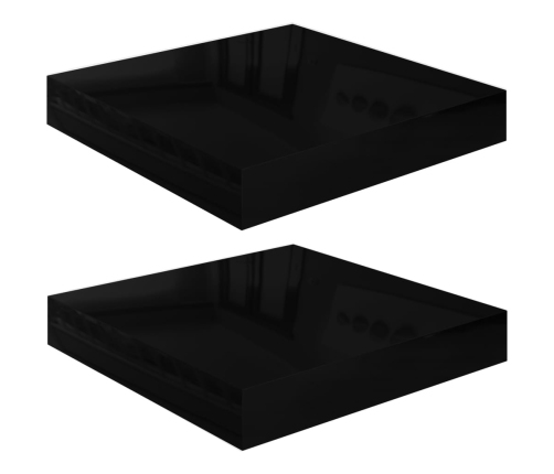 Estante flotante de pared 2 uds MDF negro brillo 23x23,5x3,8cm