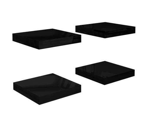 Estante flotante de pared 4 uds MDF negro brillo 23x23,5x3,8cm