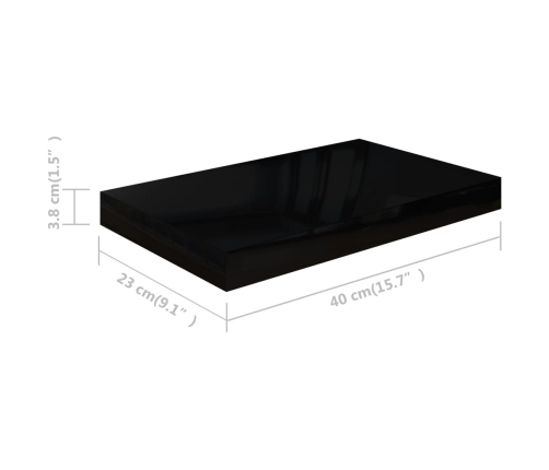 Estante flotante de pared negro brillante MDF 40x23x3,8 cm