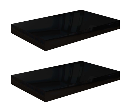 Estante flotante de pared 2 uds MDF negro brillo 40x23x3,8 cm