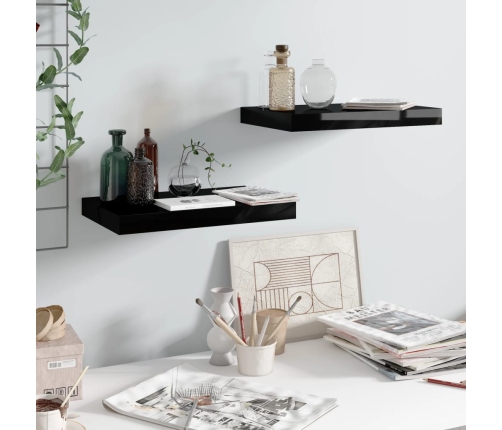 Estante flotante de pared 2 uds MDF negro brillo 40x23x3,8 cm