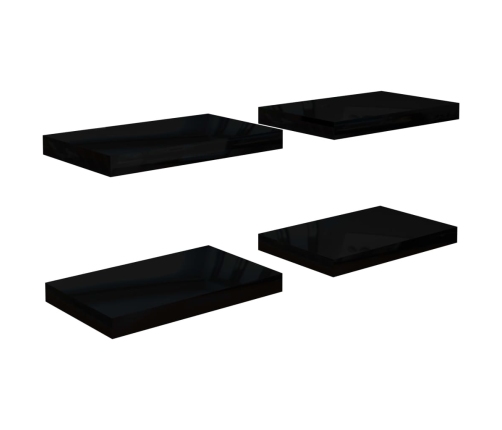 vidaXL Estante flotante de pared 4 uds MDF negro brillo 40x23x3,8 cm