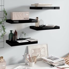 Estante flotante de pared 4 uds MDF negro brillo 40x23x3,8 cm