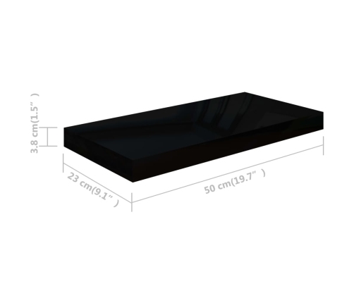 Estante flotante de pared negro brillante MDF 50x23x3,8 cm