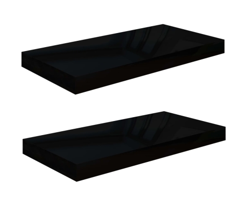 vidaXL Estante flotante de pared 2 uds MDF negro brillo 50x23x3,8 cm