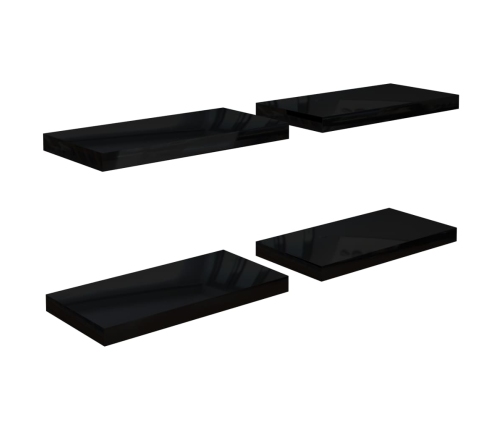 Estante flotante de pared 4 uds MDF negro brillo 50x23x3,8 cm