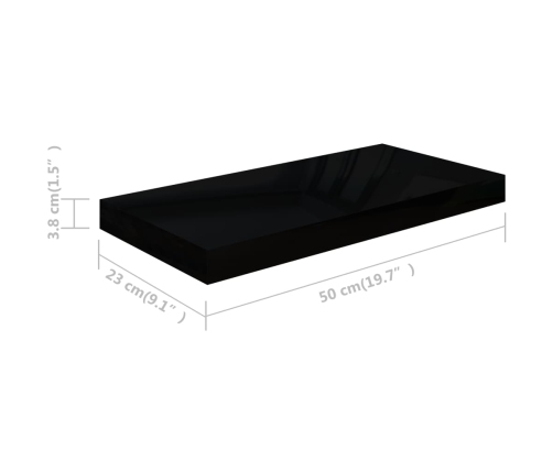 Estante flotante de pared 4 uds MDF negro brillo 50x23x3,8 cm