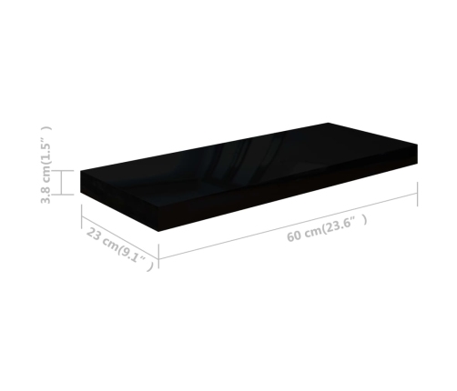 Estante flotante de pared MDF negro brillante 60x23,5x3,8 cm