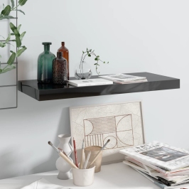 Estante flotante de pared MDF negro brillante 60x23,5x3,8 cm