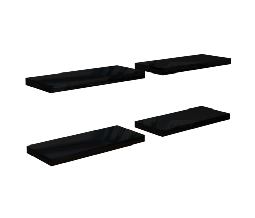 vidaXL Estante flotante de pared 4 uds MDF negro brillo 60x23,5x3,8 cm