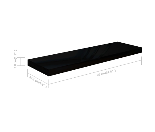 vidaXL Estante flotante de pared MDF negro brillante 80x23,5x3,8 cm