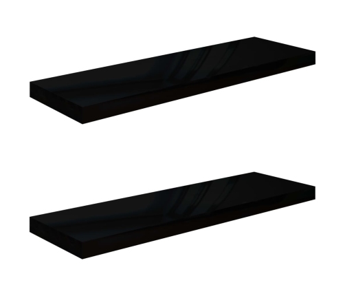 vidaXL Estante flotante de pared 2 uds MDF negro brillo 80x23,5x3,8 cm