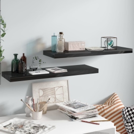 Estante flotante de pared 2 uds MDF negro brillo 80x23,5x3,8 cm