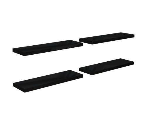 Estantes flotantes pared 4 uds negro brillo MDF 80x23,5x3,8 cm