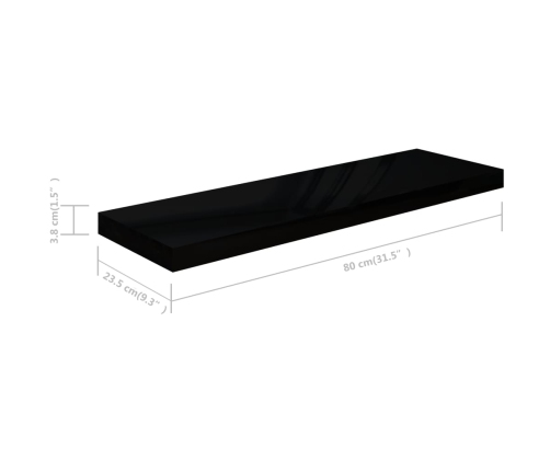 Estantes flotantes pared 4 uds negro brillo MDF 80x23,5x3,8 cm