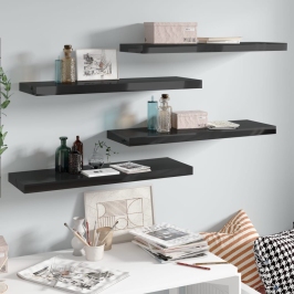 Estantes flotantes pared 4 uds negro brillo MDF 80x23,5x3,8 cm