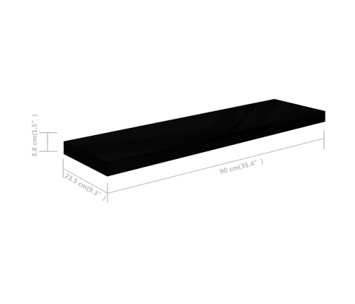 Estante flotante de pared MDF gris brillo 90x23,5x3,8 cm