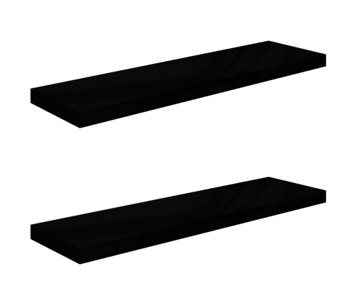 Estantes flotantes pared 2 uds MDF negro brillo 90x23,5x3,8 cm