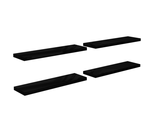 Estantes flotantes pared 4 uds negro brillo MDF 90x23,5x3,8cm