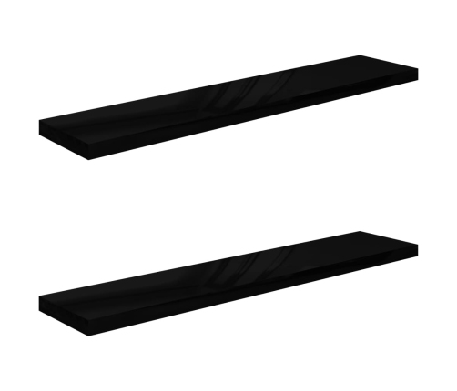 vidaXL Estantes flotantes pared 2 uds MDF negro brillo 120x23,5x3,8 cm