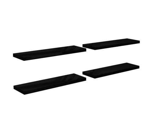 Estantes flotantes pared 4 uds MDF negro brillo 120x23,5x3,8 cm