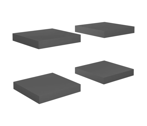 Estante flotante de pared 4 uds MDF gris brillo 23x23,5x3,8 cm